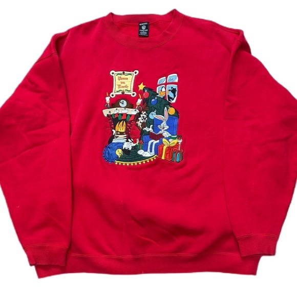 Warner Bros Studio Store Looney Tunes Sweatshirt XL Unisex Red 1996 Vintage - Picture 1 of 6